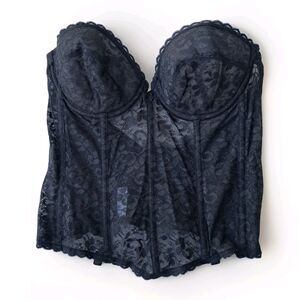 Vtg Carnival Black Corset Bustier 36C Top Underwire Boning Sheer Lace Mall Goth